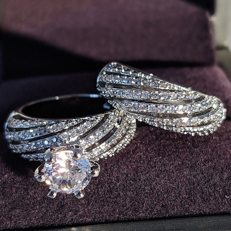 Fede nuziale vintage con diamante in argento 925 da donna, 2 pezzi, 5, 6, 7, 8, 9, 10, 11, 12