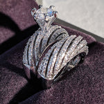 Fede nuziale vintage con diamante in argento 925 da donna, 2 pezzi, 5, 6, 7, 8, 9, 10, 11, 12