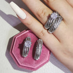 Fede nuziale vintage con diamante in argento 925 da donna, 2 pezzi, 5, 6, 7, 8, 9, 10, 11, 12