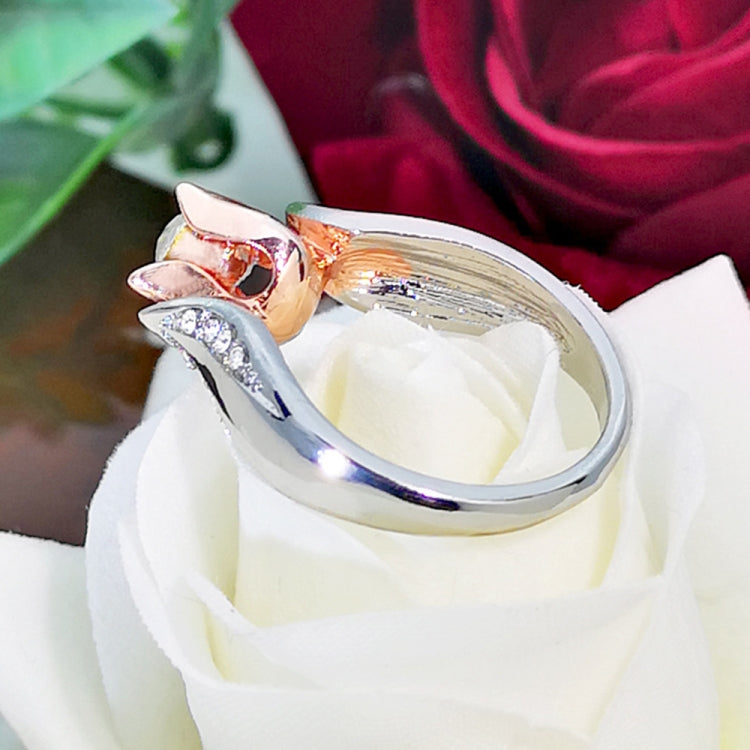 Fiore di rosa con fede nuziale con diamante per donna, 5, 6, 7, 8, 9, 10