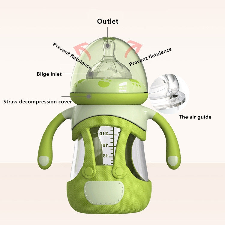 Biberon in vetro borosilicato ad alto contenuto di silicone con custodia in silicone, 240ml