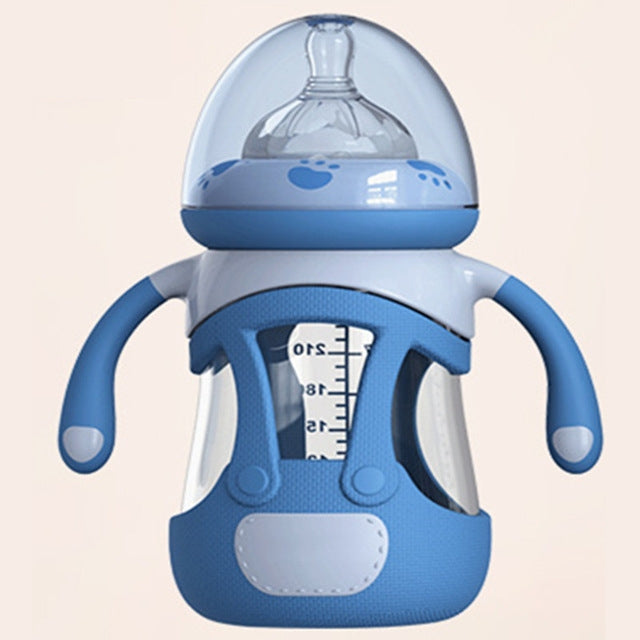 Biberon in vetro borosilicato ad alto contenuto di silicone con custodia in silicone, 240ml