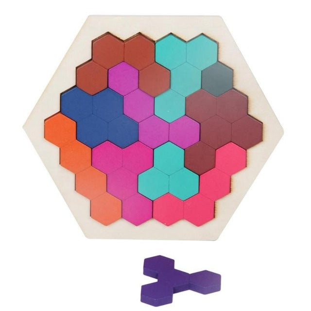 Puzzle in legno 3D per bambini Giocattolo per bambini Geometria Tangram Puzzle a nido d'ape IQ Brain Training Giocattoli educativi, 10 PCS, 14 PCS
