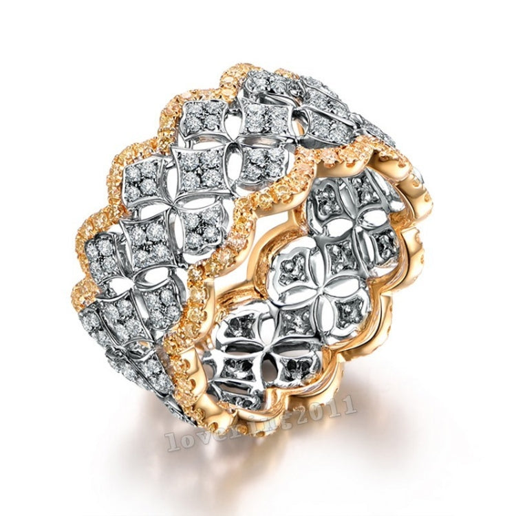 Anello con micro set di colori placcati Anello nuziale di lusso in oro con diamanti, Size:7, Size:6, Size:9, Size:8, Size:10
