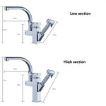 Rubinetto da cucina Miscelatore Maniglia singola Due beccucci girevoli Rubinetto per acqua calda fredda Rubinetto per scarico estraibile, Low, Hight