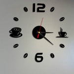 ISHOWTIENDA Moda Acrilico Fai da Te Tazza di caffè Autoadesiva Parete interna Decorazione creativa Orologio Orologio muto Adesivi Orologio da parete Muraux, Black, White, Red