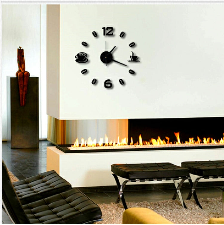 ISHOWTIENDA Moda Acrilico Fai da Te Tazza di caffè Autoadesiva Parete interna Decorazione creativa Orologio Orologio muto Adesivi Orologio da parete Muraux, Black, White, Red