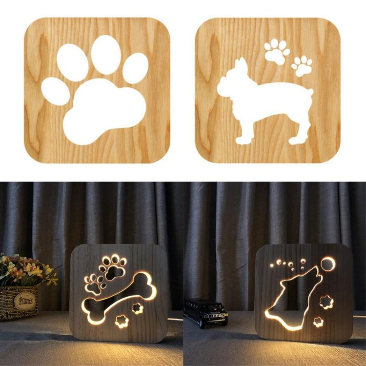 Lampada da notte in legno di forma creativa Decorazione della camera da letto Luce calda LED, Bones, Cat Paw, Dog, Wolve