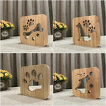 Lampada da notte in legno di forma creativa Decorazione della camera da letto Luce calda LED, Bones, Cat Paw, Dog, Wolve