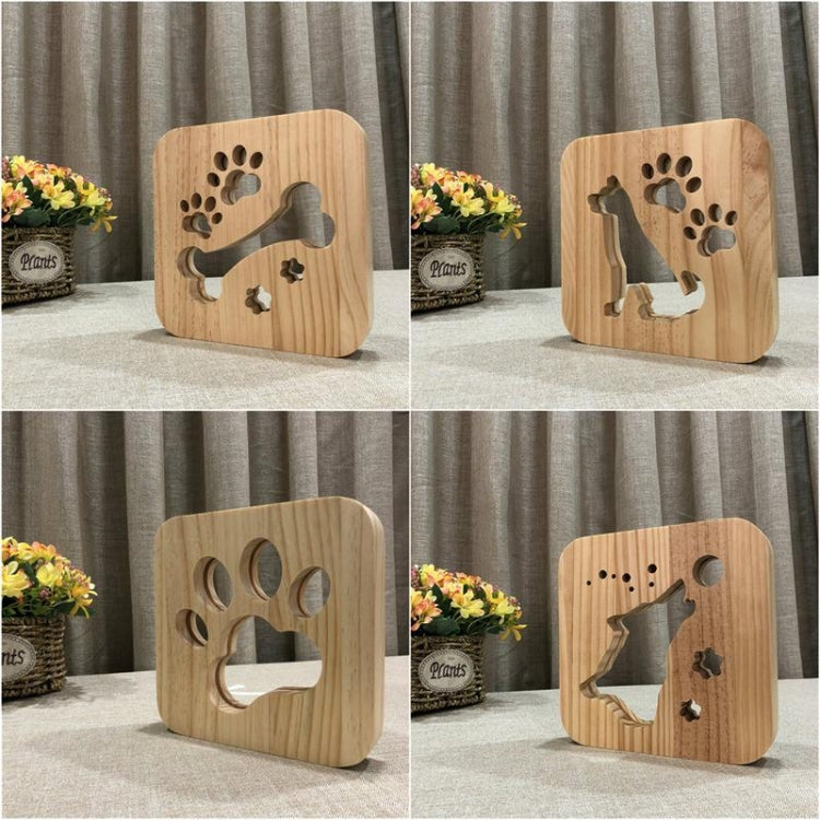 Lampada da notte in legno di forma creativa Decorazione della camera da letto Luce calda LED, Bones, Cat Paw, Dog, Wolve