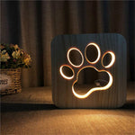 Lampada da notte in legno di forma creativa Decorazione della camera da letto Luce calda LED, Bones, Cat Paw, Dog, Wolve