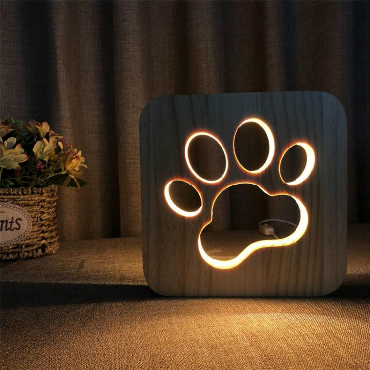 Lampada da notte in legno di forma creativa Decorazione della camera da letto Luce calda LED, Bones, Cat Paw, Dog, Wolve