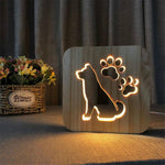 Lampada da notte in legno di forma creativa Decorazione della camera da letto Luce calda LED, Bones, Cat Paw, Dog, Wolve