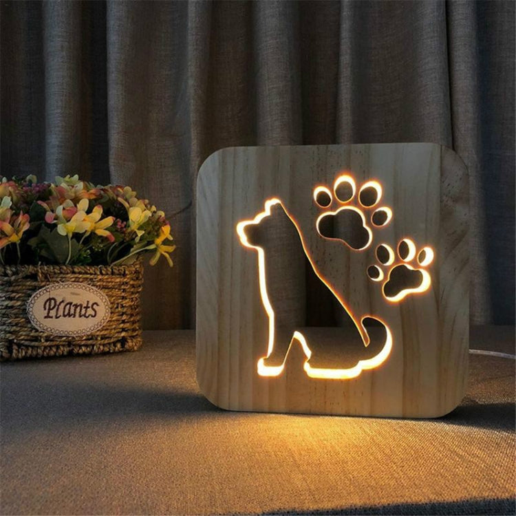 Lampada da notte in legno di forma creativa Decorazione della camera da letto Luce calda LED, Bones, Cat Paw, Dog, Wolve