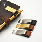 Portapenne in metallo e pelle Portapenne per notebook con clip per matita in acciaio inossidabile, Gold-Brown, Silver-Brown, Silver-Black