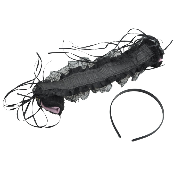 Accessorio per capelli da donna con fascia per orecchie di gatto in pizzo carino