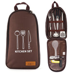 CLS 7-in-1 Outdoor 201 Set di pentole in acciaio inossidabile Utensili da cucina per picnic Borsa da picnic portatile, 7 in 1 Coffee, 7 in 1 Triangle Pattern