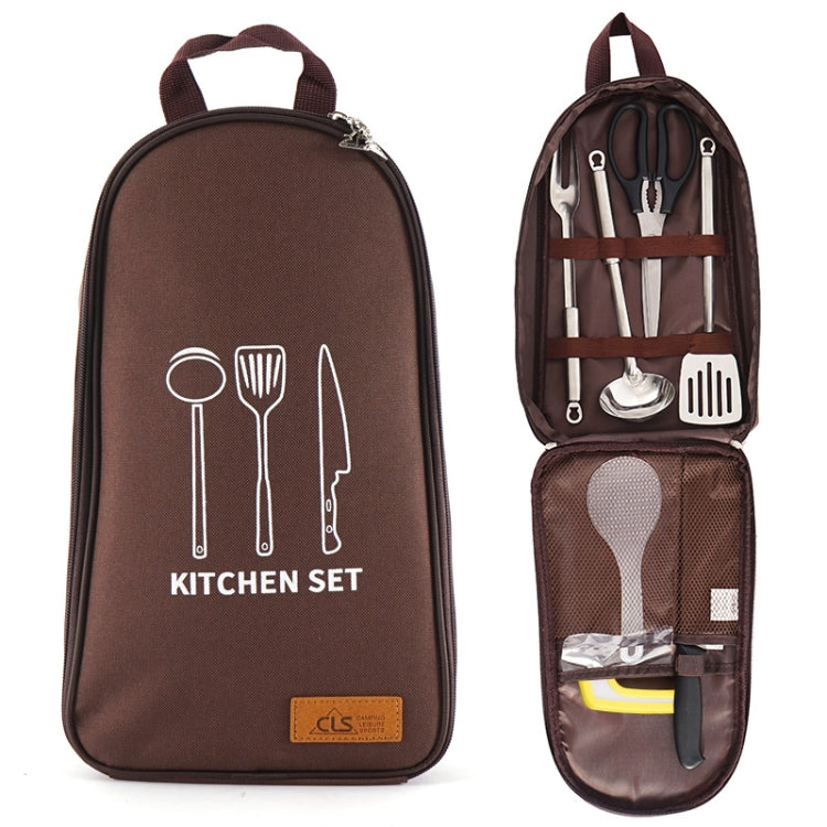 CLS 7-in-1 Outdoor 201 Set di pentole in acciaio inossidabile Utensili da cucina per picnic Borsa da picnic portatile, 7 in 1 Coffee, 7 in 1 Triangle Pattern