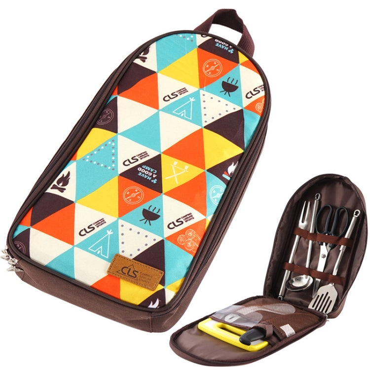 CLS 7-in-1 Outdoor 201 Set di pentole in acciaio inossidabile Utensili da cucina per picnic Borsa da picnic portatile, 7 in 1 Coffee, 7 in 1 Triangle Pattern