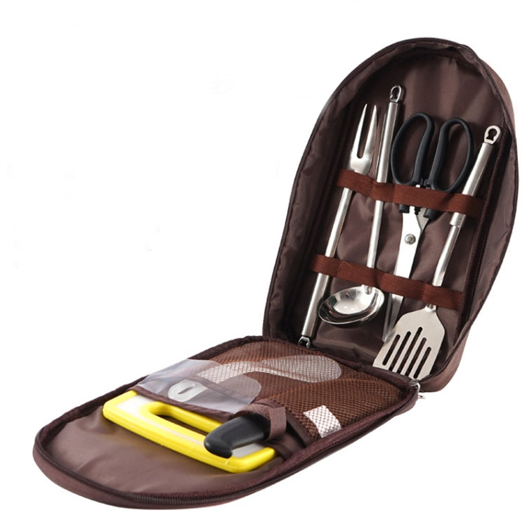 CLS 7-in-1 Outdoor 201 Set di pentole in acciaio inossidabile Utensili da cucina per picnic Borsa da picnic portatile, 7 in 1 Coffee, 7 in 1 Triangle Pattern