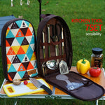 CLS 7-in-1 Outdoor 201 Set di pentole in acciaio inossidabile Utensili da cucina per picnic Borsa da picnic portatile, 7 in 1 Coffee, 7 in 1 Triangle Pattern