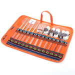 Stoviglie da esterno Completo da 12 pezzi Bacchette portatili in acciaio inossidabile Coltello Forchetta Cucchiaio Forniture Borsa da picnic