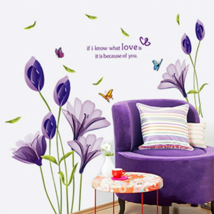 Decorazioni per la casa Fai da te Poster di fiori di giglio viola Adesivi decorativi da parete per soggiorno Adesivi impermeabili rimovibili, M, L