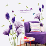 Decorazioni per la casa Fai da te Poster di fiori di giglio viola Adesivi decorativi da parete per soggiorno Adesivi impermeabili rimovibili, M, L