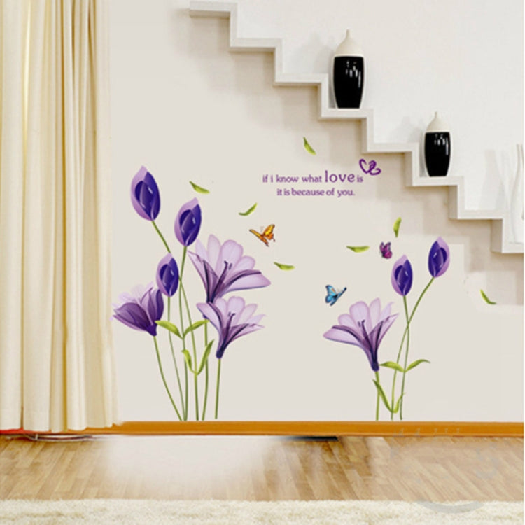 Decorazioni per la casa Fai da te Poster di fiori di giglio viola Adesivi decorativi da parete per soggiorno Adesivi impermeabili rimovibili, M, L