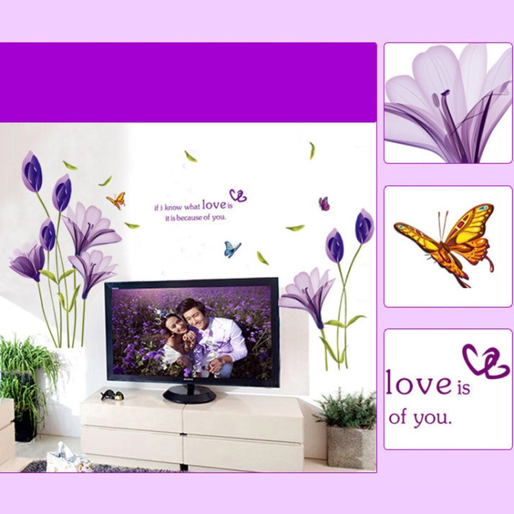 Decorazioni per la casa Fai da te Poster di fiori di giglio viola Adesivi decorativi da parete per soggiorno Adesivi impermeabili rimovibili, M, L