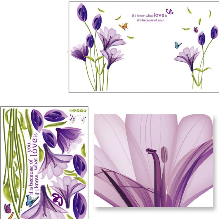Decorazioni per la casa Fai da te Poster di fiori di giglio viola Adesivi decorativi da parete per soggiorno Adesivi impermeabili rimovibili, M, L