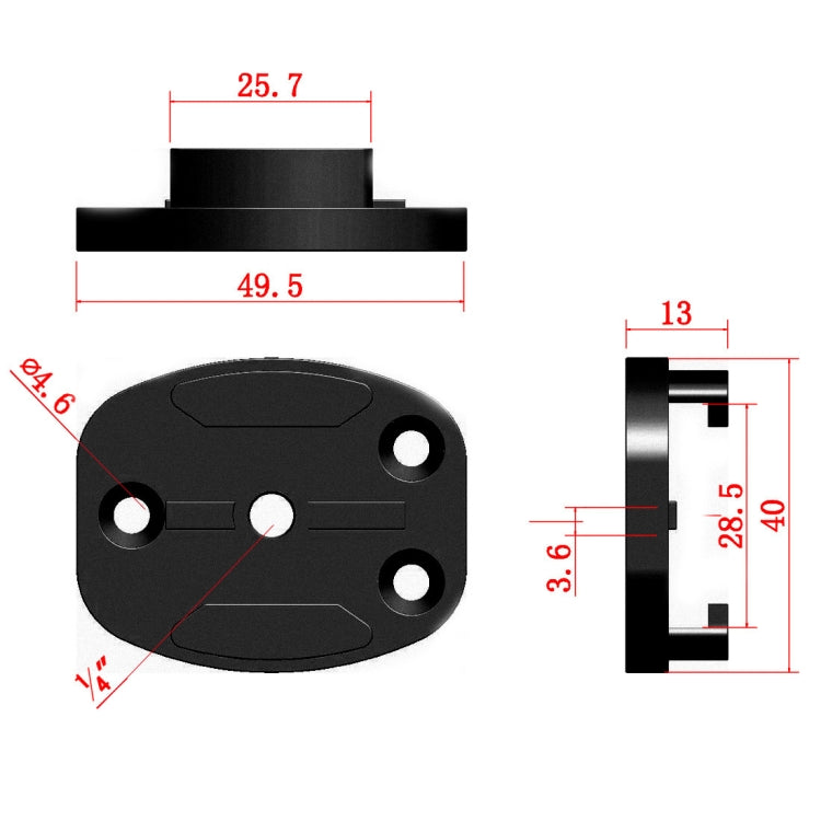 Base di montaggio per treppiede a sgancio rapido in alluminio a 4 fori per fotocamera sportiva, Black, Black Embedded Nut