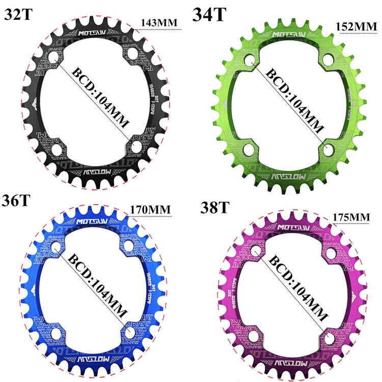 Parti della piastra dentata per bicicletta MTB 104BCD per corona rotonda stretta e larga MOTSUV, Elliptic plate 34T, Elliptic plate 36T, Elliptic plate 38T