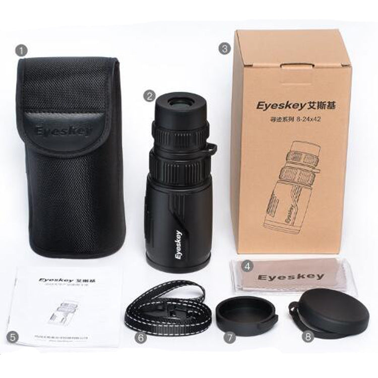 Eyeskey 8-24X42 Zoom Telescopio HD a tubo singolo Telescopio fotografico per telefono cellulare Binocolo monoculare impermeabile, 8-24X42