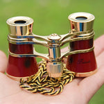 Telescopio a specchio regalo classico rosso con cintura in metallo 3X25 placcato in oro, Wine Red with Chain
