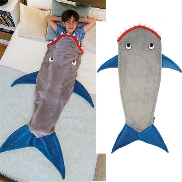 Coperta per dormire con sirena squalo invernale, sacco a pelo per bambini in morbida lana, Shark Sleeping Blanket