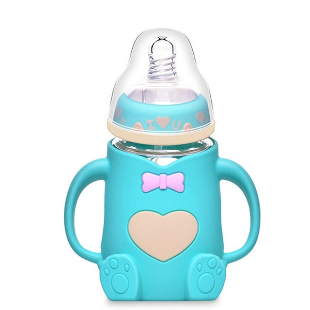Biberon in vetro siliconico per bambini Biberon in vetro a prova di caduta e flatulenza