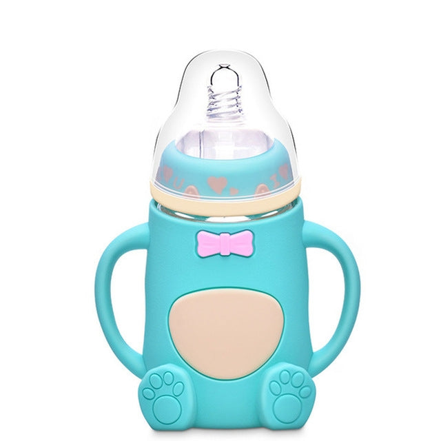 Biberon in vetro siliconico per bambini Biberon in vetro a prova di caduta e flatulenza