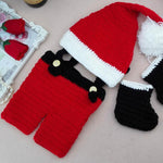 Abbigliamento fotografico per bambini Set di abbigliamento natalizio Cappello di lana lavorato a mano + tuta, pantaloncini + calzini