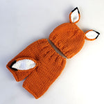 Abbigliamento fotografico per bambini Set di cappello lavorato a maglia di lana fatto a mano a forma di volpe di cartone animato + pantaloni, 0-3月