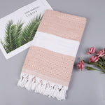 Asciugamano da bagno in cotone a righe con nappe sottile viaggio campeggio bagno sauna spiaggia palestra piscina coperta assorbente facile manutenzione