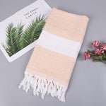 Asciugamano da bagno in cotone a righe con nappe sottile viaggio campeggio bagno sauna spiaggia palestra piscina coperta assorbente facile manutenzione