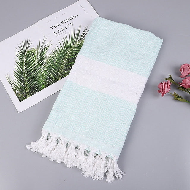 Asciugamano da bagno in cotone a righe con nappe sottile viaggio campeggio bagno sauna spiaggia palestra piscina coperta assorbente facile manutenzione