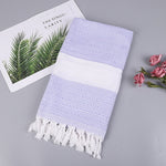 Asciugamano da bagno in cotone a righe con nappe sottile viaggio campeggio bagno sauna spiaggia palestra piscina coperta assorbente facile manutenzione