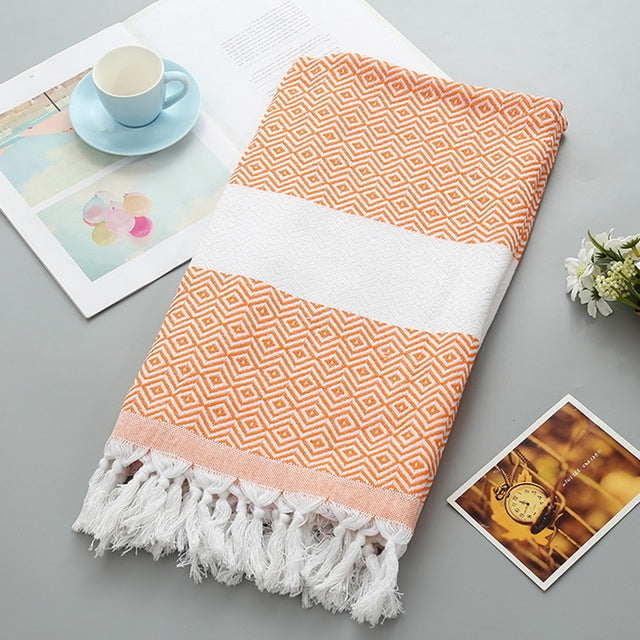 Asciugamano da bagno in cotone a righe con nappe sottile viaggio campeggio bagno sauna spiaggia palestra piscina coperta assorbente facile manutenzione