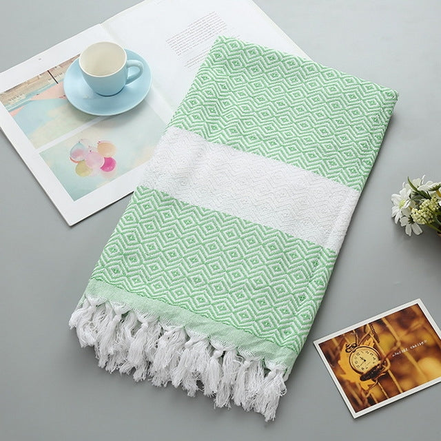 Asciugamano da bagno in cotone a righe con nappe sottile viaggio campeggio bagno sauna spiaggia palestra piscina coperta assorbente facile manutenzione