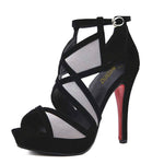 Sandali con pesce con tacco alto e motivo geometrico con cuciture in pelle, 34, 35, 36, 37, 38, 39, 40, 41, 42