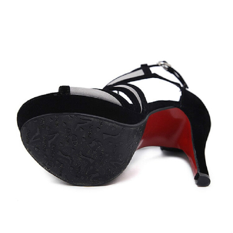 Sandali con pesce con tacco alto e motivo geometrico con cuciture in pelle, 34, 35, 36, 37, 38, 39, 40, 41, 42
