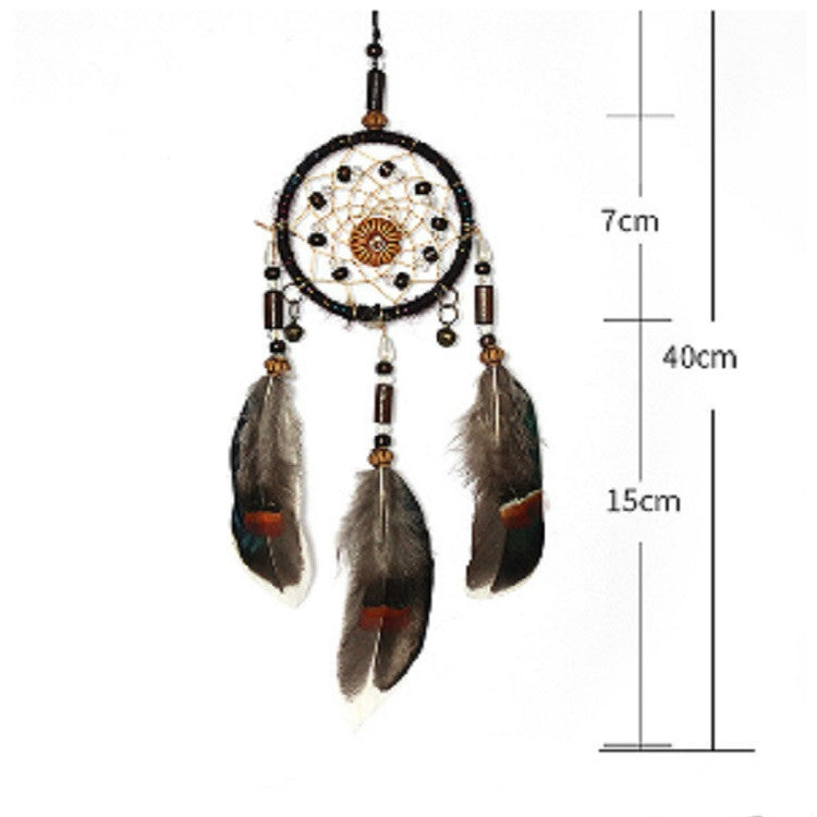 Decorazione per finestra da appendere con acchiappasogni in piuma ad anello singolo retrò, MS0193