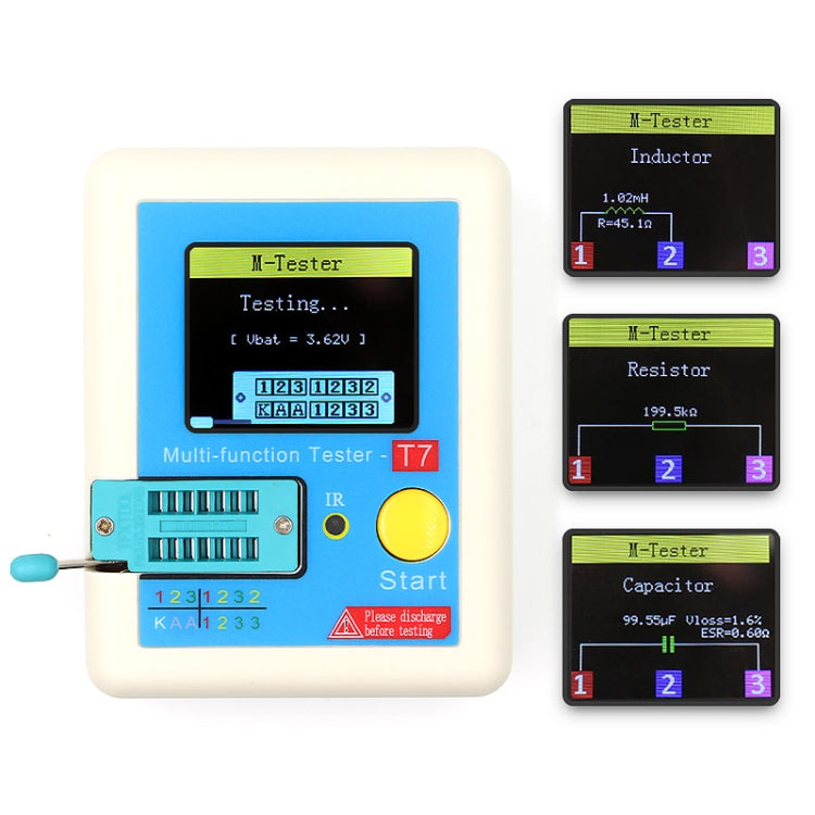 CR-T7 Tester per transistor retroilluminato TFT multifunzione con display colorato da 3,5 pollici per resistore condensatore triodo diodo, LCR-T7